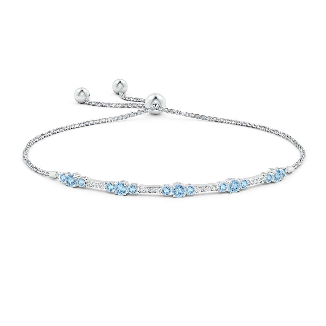 Adjustable Aquamarine and Moissanite Trio Bolo Bracelet