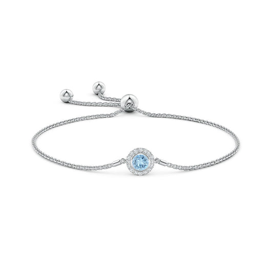 Aquamarine with Moissanite Circle Halo Bolo Bracelet