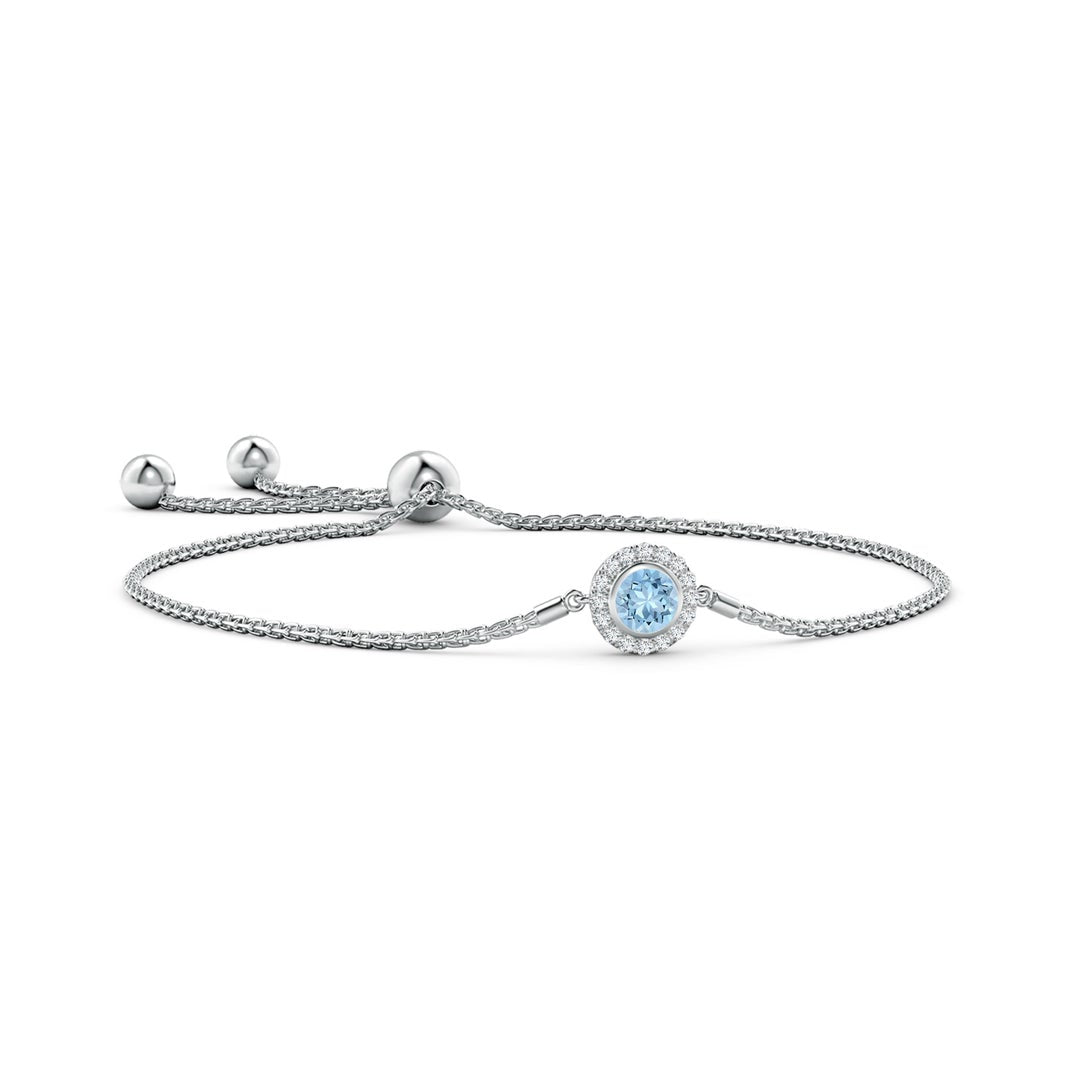 Aquamarine with Moissanite Circle Halo Bolo Bracelet