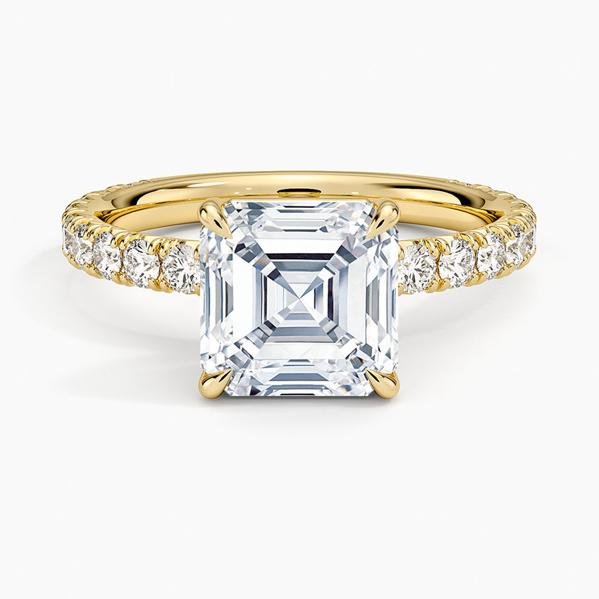 Asscher Cut French Pavé Flush-Fit Moissanite Engagement Ring