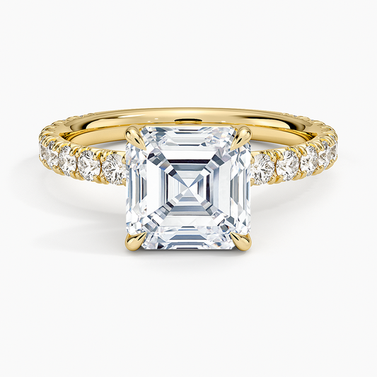 Asscher Cut French Pavé Flush-Fit Moissanite Engagement Ring