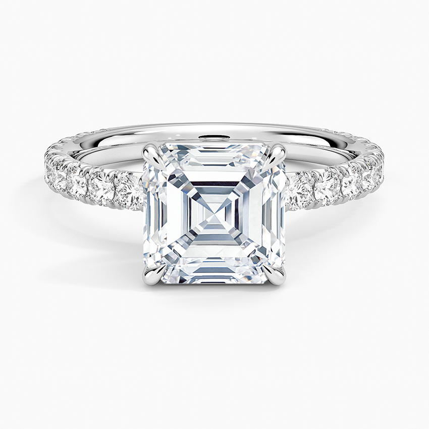Asscher Cut French Pavé Flush-Fit Moissanite Engagement Ring
