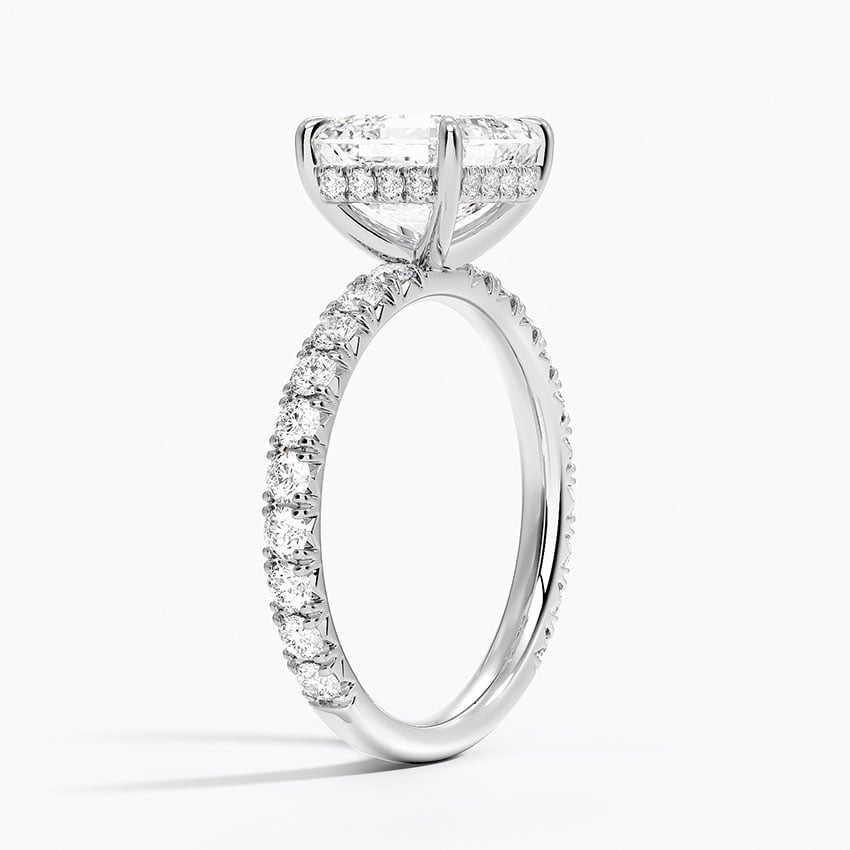 Asscher Cut French Pavé Moissanite Engagement Ring with Hidden Halo