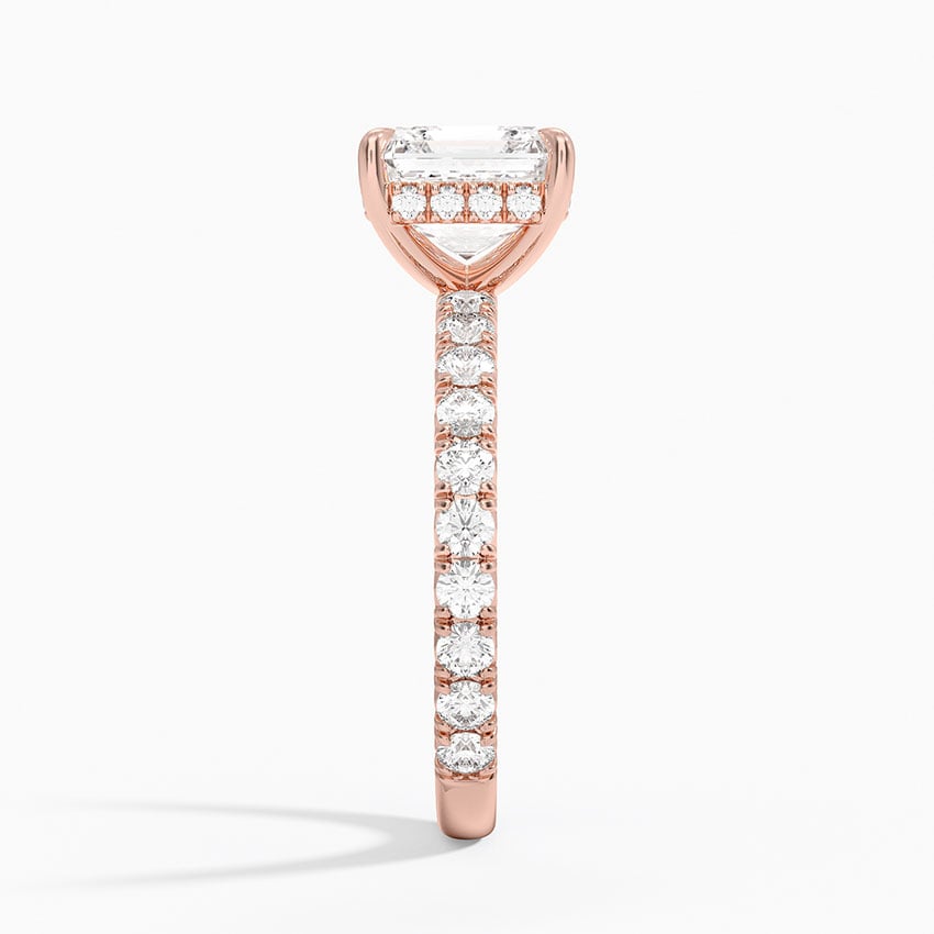 Asscher Cut French Pavé Moissanite Engagement Ring with Hidden Halo