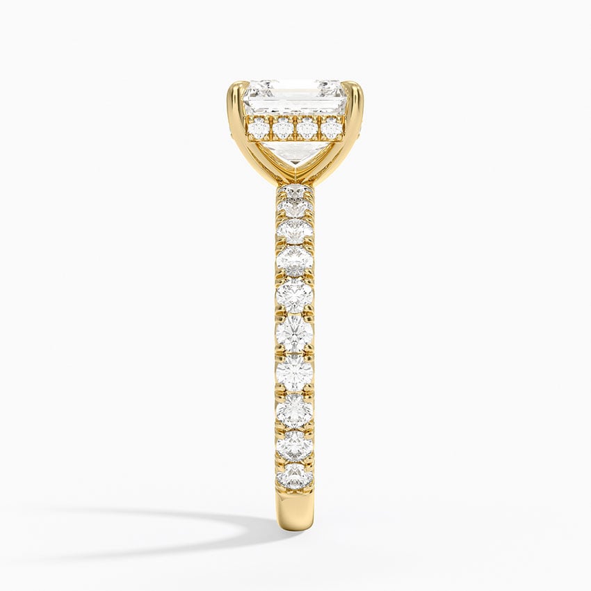 Asscher Cut French Pavé Moissanite Engagement Ring with Hidden Halo