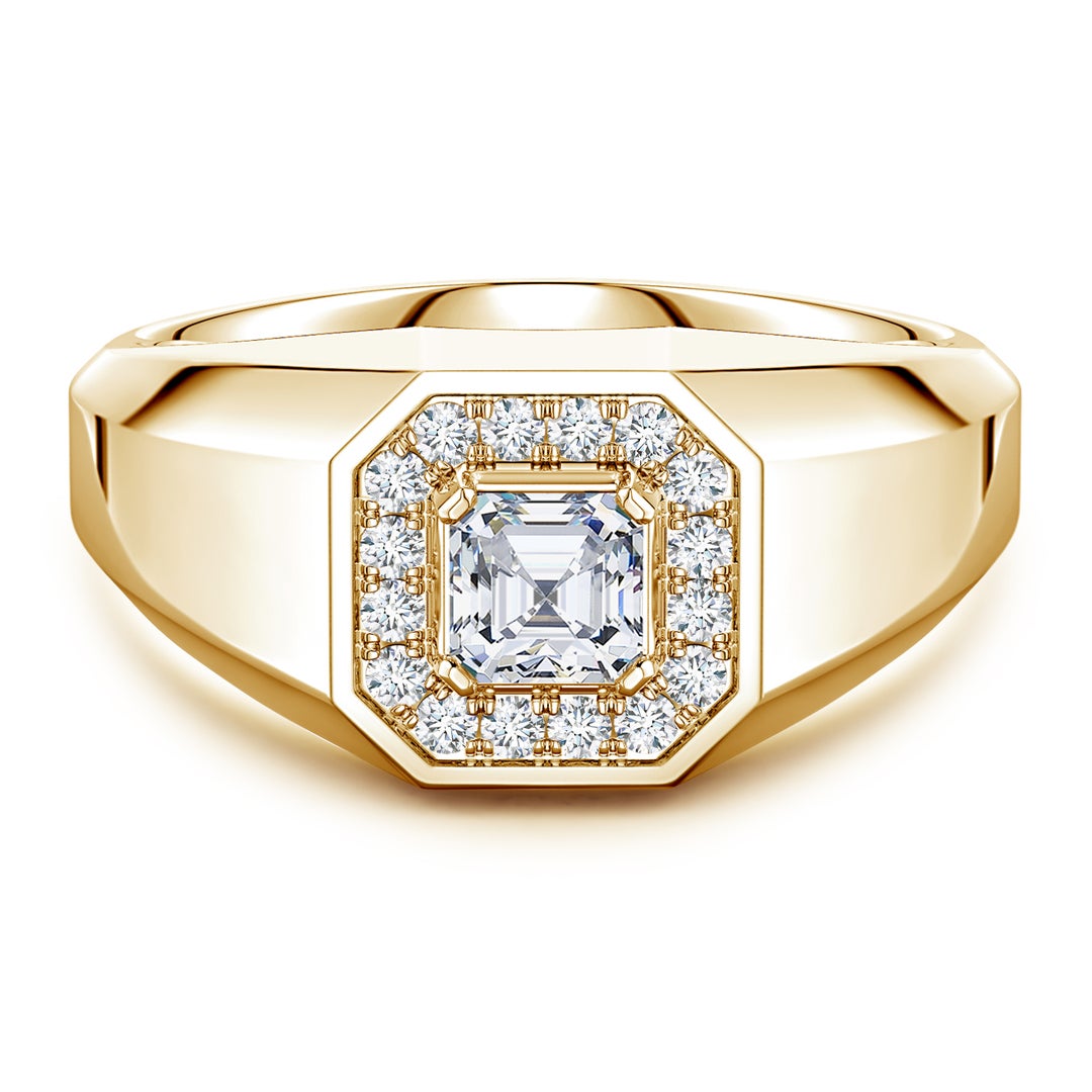 Asscher-Cut Moissanite Halo Octagon Men's Signet Ring