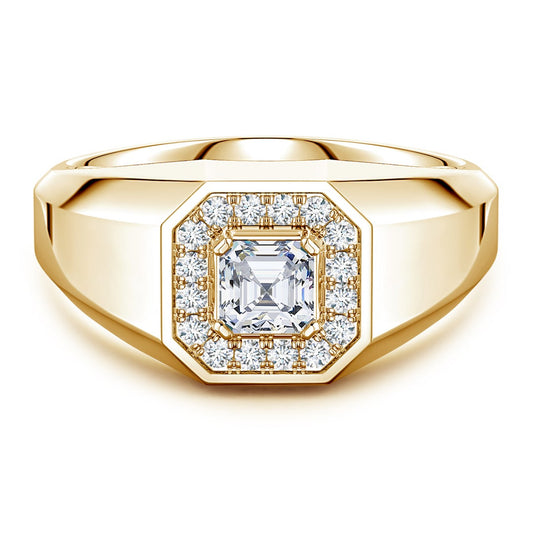 Asscher-Cut Moissanite Halo Octagon Men's Signet Ring