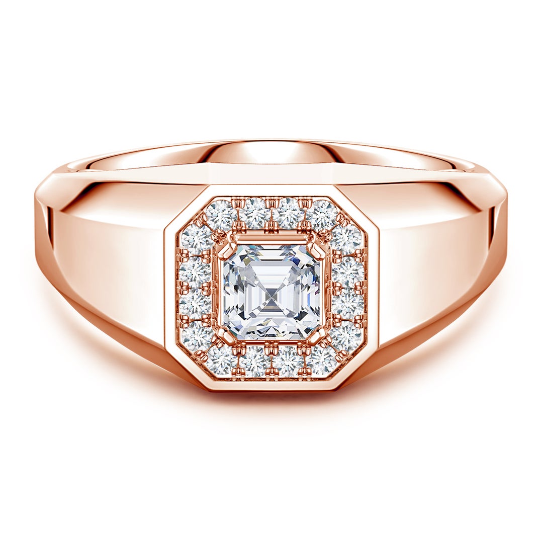 Asscher-Cut Moissanite Halo Octagon Men's Signet Ring