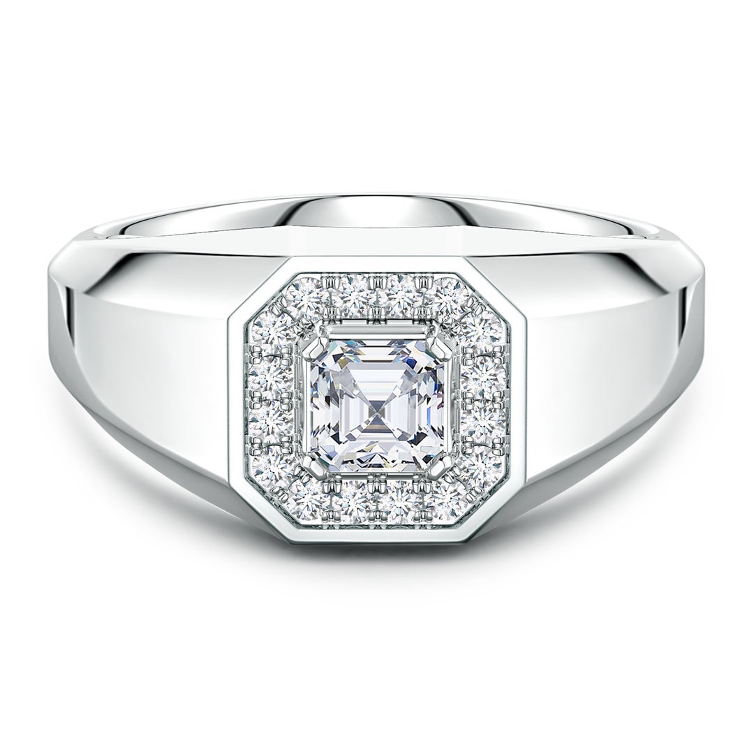 Asscher-Cut Moissanite Halo Octagon Men's Signet Ring
