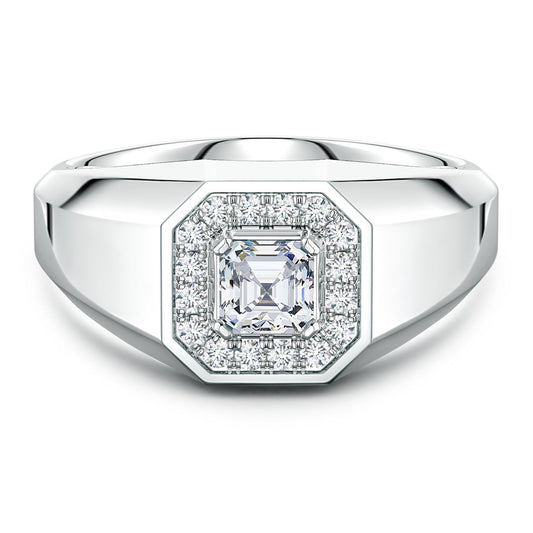 Asscher-Cut Moissanite Halo Octagon Men's Signet Ring