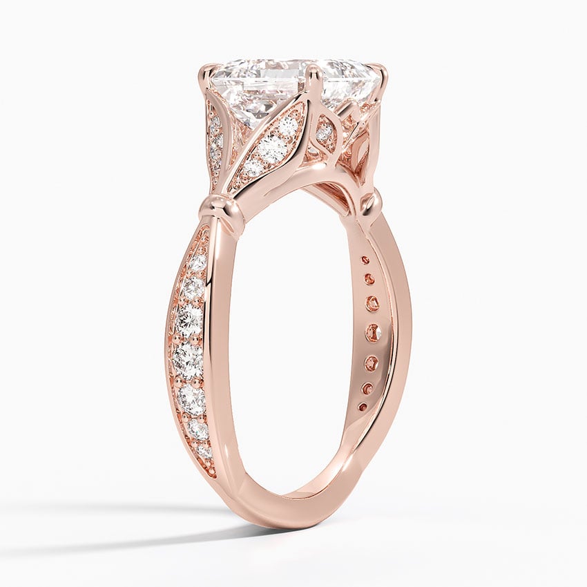 Asscher Moissanite Floral Openwork Cathedral Engagement Ring