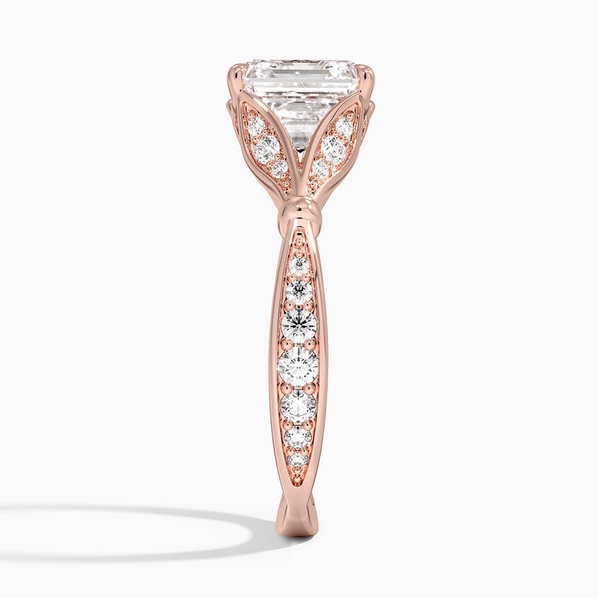 Asscher Moissanite Floral Openwork Cathedral Engagement Ring