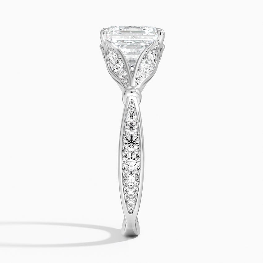 Asscher Moissanite Floral Openwork Cathedral Engagement Ring