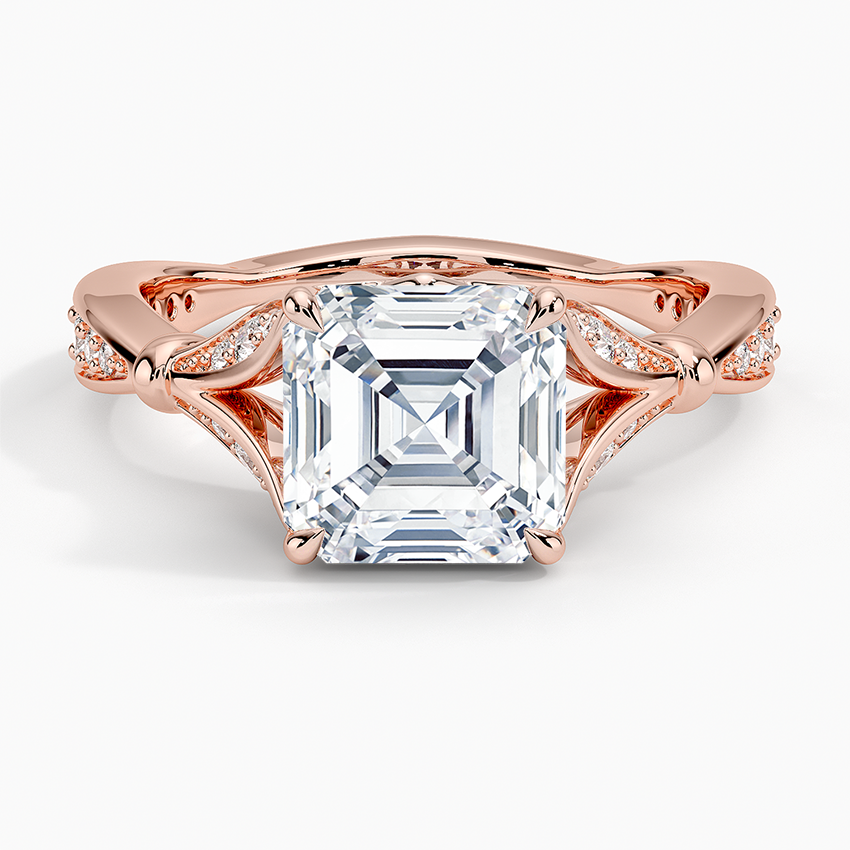 Asscher Moissanite Floral Openwork Cathedral Engagement Ring