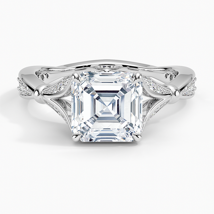 Asscher Moissanite Floral Openwork Cathedral Engagement Ring