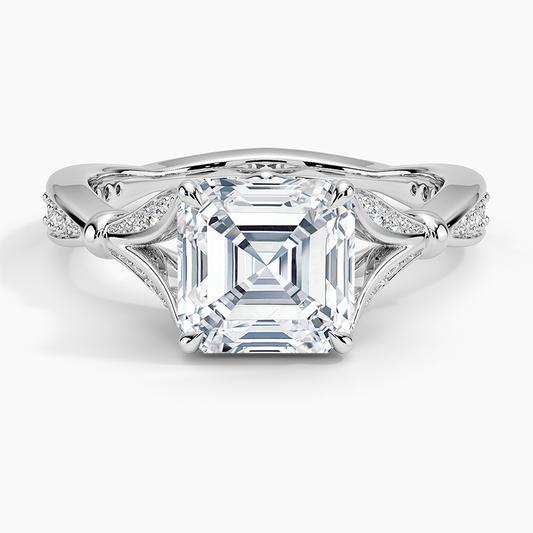 Asscher Moissanite Floral Openwork Cathedral Engagement Ring