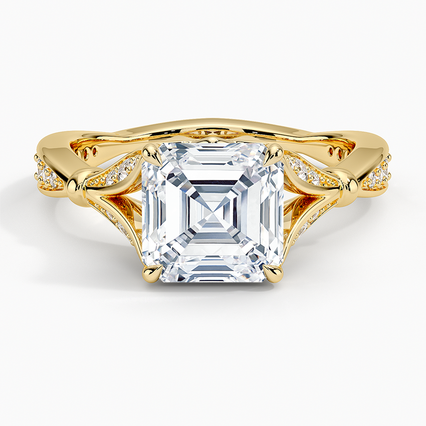 Asscher Moissanite Floral Openwork Cathedral Engagement Ring