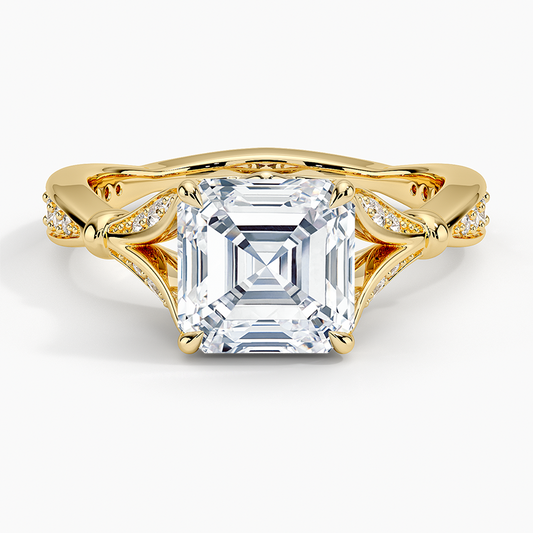 Asscher Moissanite Floral Openwork Cathedral Engagement Ring