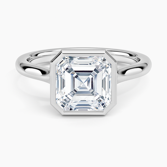 Asscher Cut Bezel Moissanite Engagement Ring