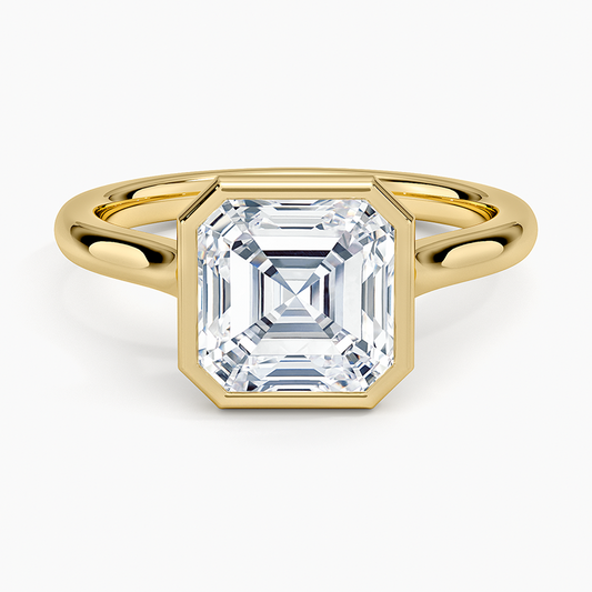 Asscher Cut Bezel Moissanite Engagement Ring