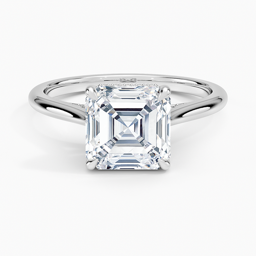 Asscher Cut Hidden Halo Moissanite Engagement Ring