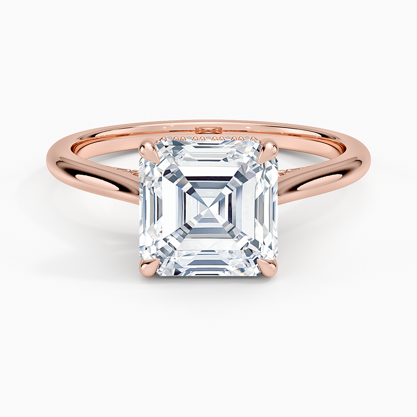 Asscher Cut Hidden Halo Moissanite Engagement Ring