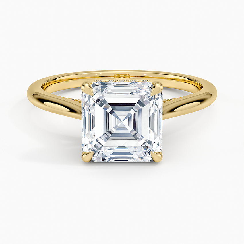 Asscher Cut Hidden Halo Moissanite Engagement Ring