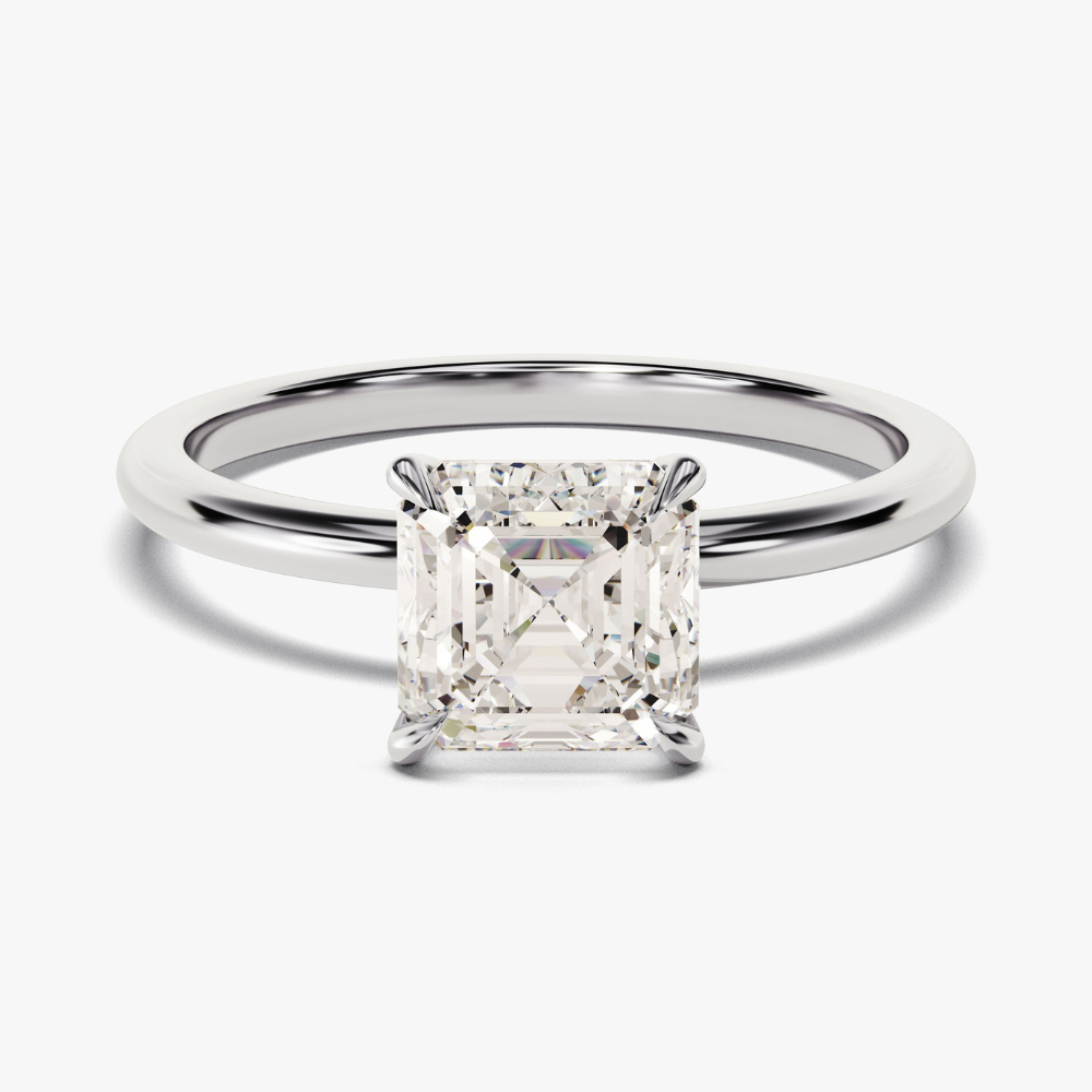 Asscher Cut Solitaire Moissanite Engagement Ring