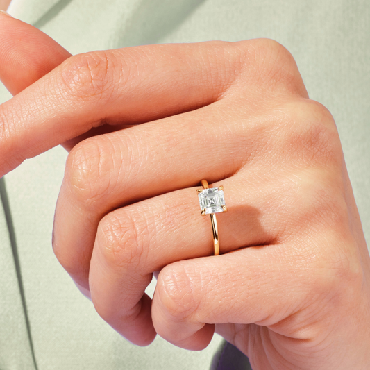 Asscher Cut Solitaire Moissanite Engagement Ring