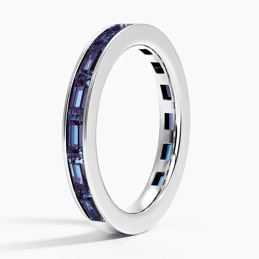 Baguette Lab Alexandrite Channel-Set Extended Eternity Wedding Band - 2.8 mm
