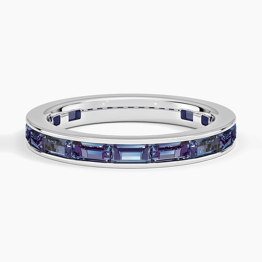 Baguette Lab Alexandrite Channel-Set Extended Eternity Wedding Band - 2.8 mm