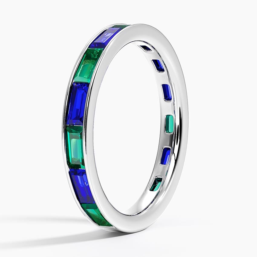 Baguette Lab Sapphire and Emerald Channel-Set Extended Eternity Wedding Band - 2.8 mm