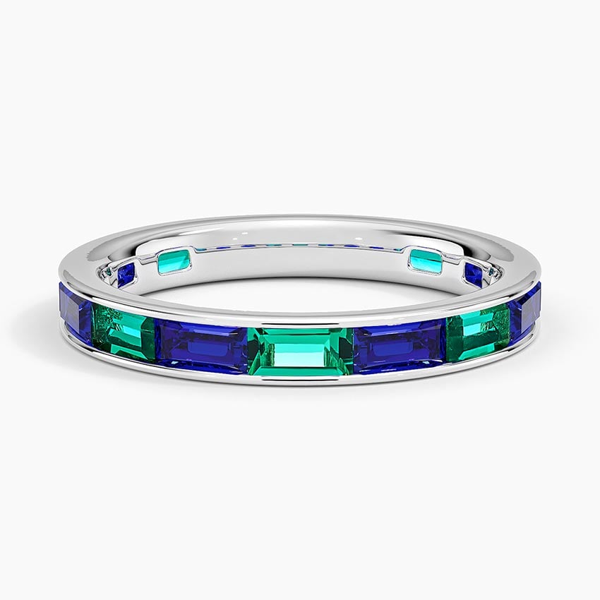 Baguette Lab Sapphire and Emerald Channel-Set Extended Eternity Wedding Band - 2.8 mm