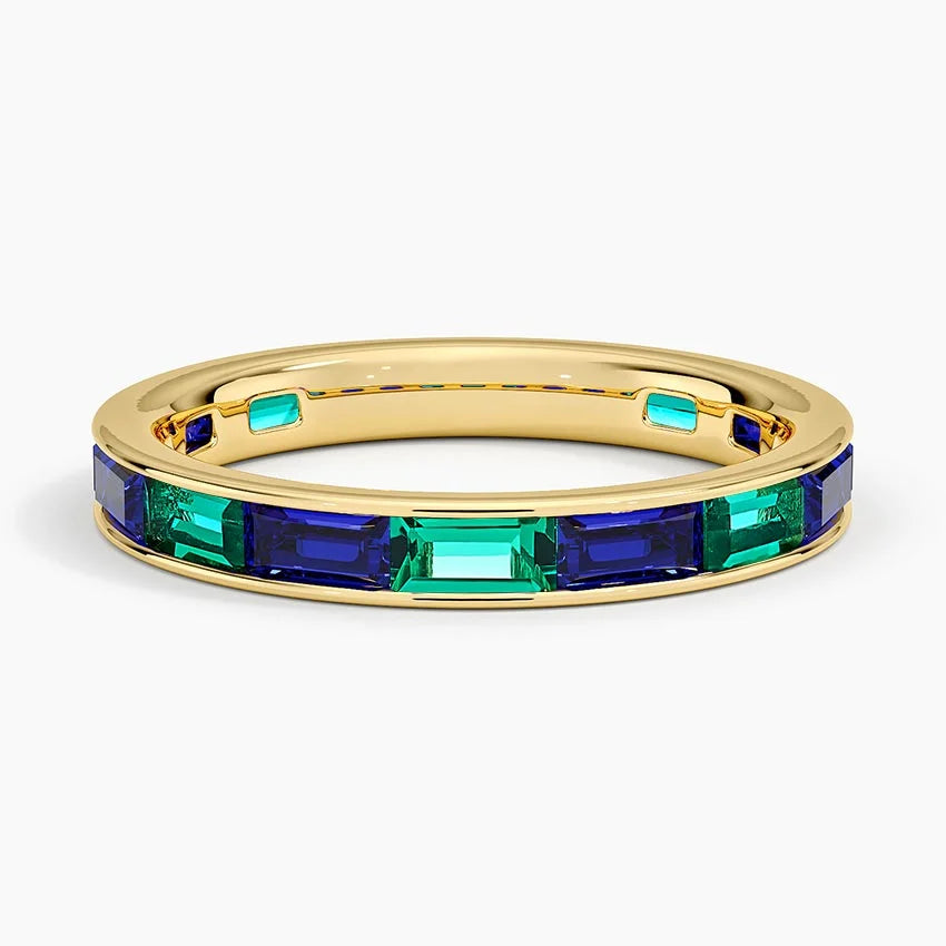 Baguette Lab Sapphire and Emerald Channel-Set Extended Eternity Wedding Band - 2.8 mm