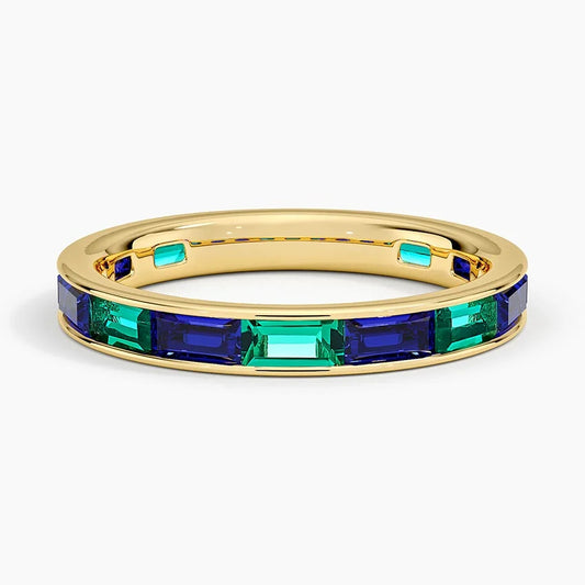 Baguette Lab Sapphire and Emerald Channel-Set Extended Eternity Wedding Band - 2.8 mm