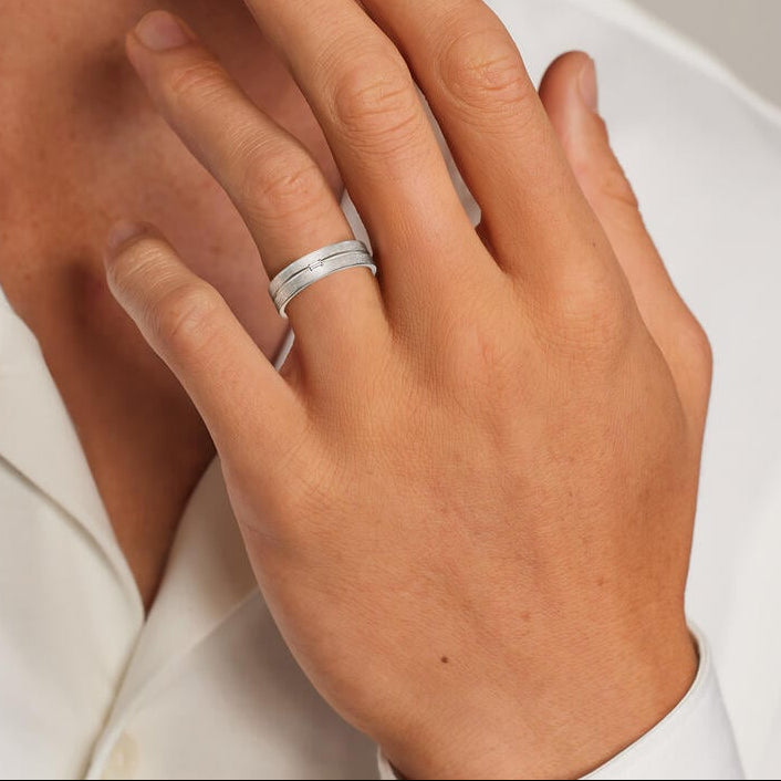 5.5 mm Baguette Moissanite Groove Matte Men’s Wedding Band