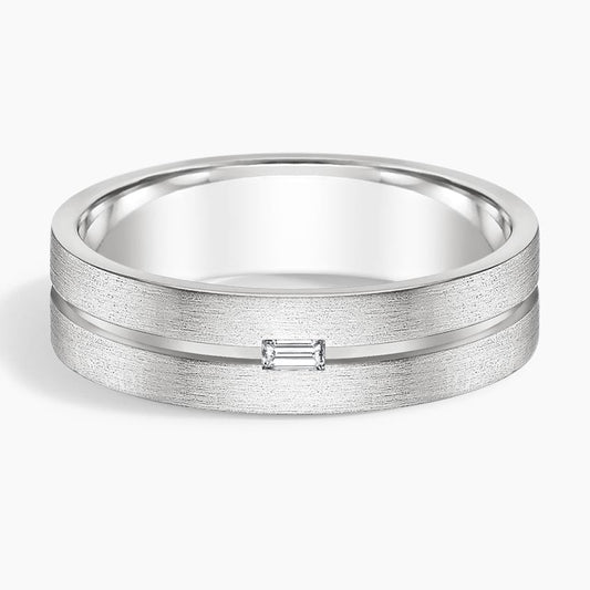 5.5 mm Baguette Moissanite Groove Matte Men’s Wedding Band