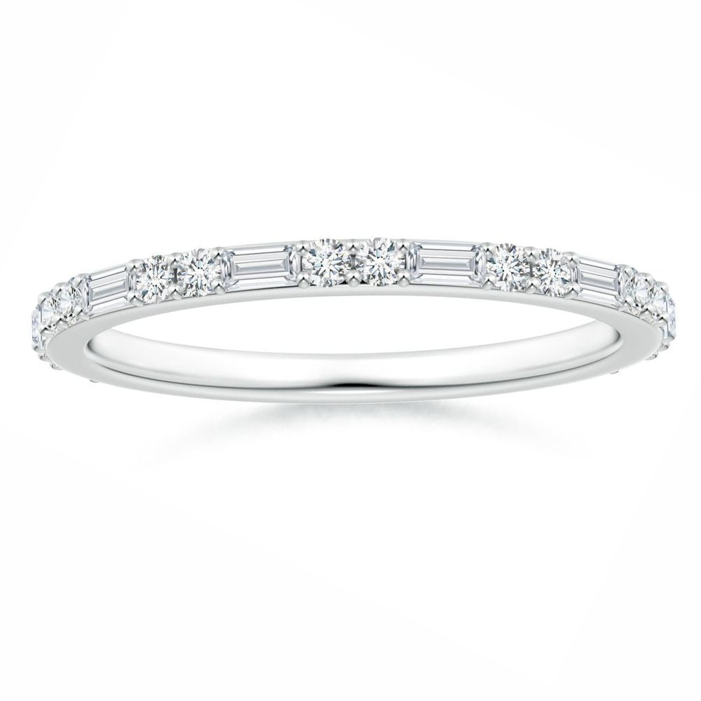 Baguette and Round Moissanite Half Eternity Stackable Wedding Band