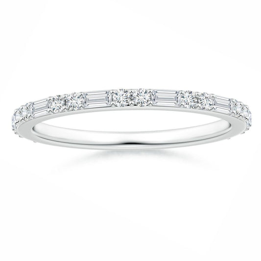 Baguette and Round Moissanite Half Eternity Stackable Wedding Band