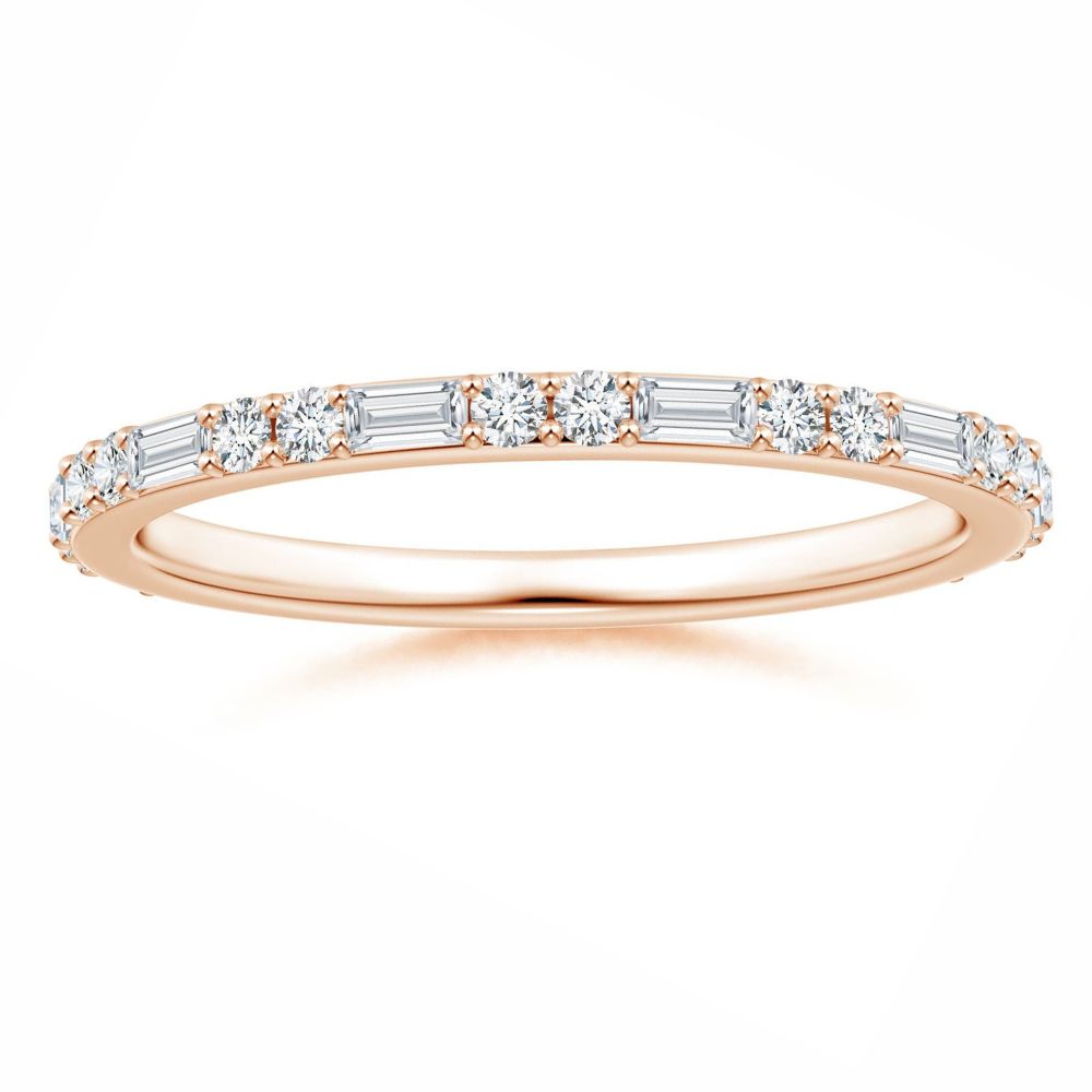 Baguette and Round Moissanite Half Eternity Stackable Wedding Band