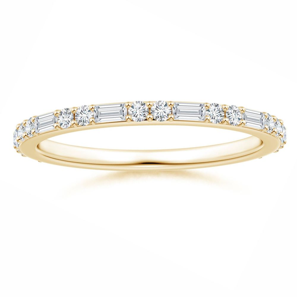 Baguette and Round Moissanite Half Eternity Stackable Wedding Band