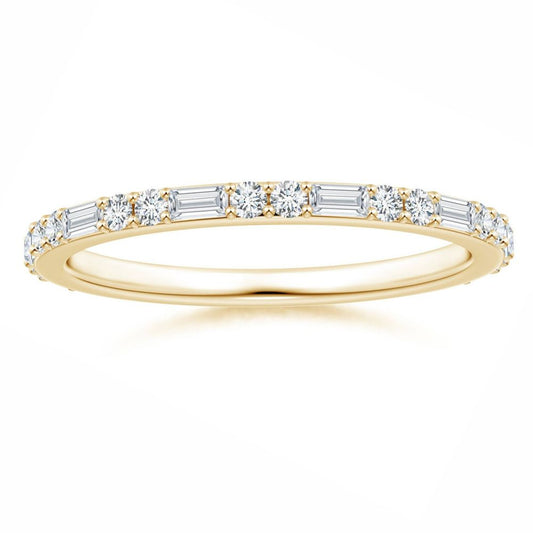 Baguette and Round Moissanite Half Eternity Stackable Wedding Band