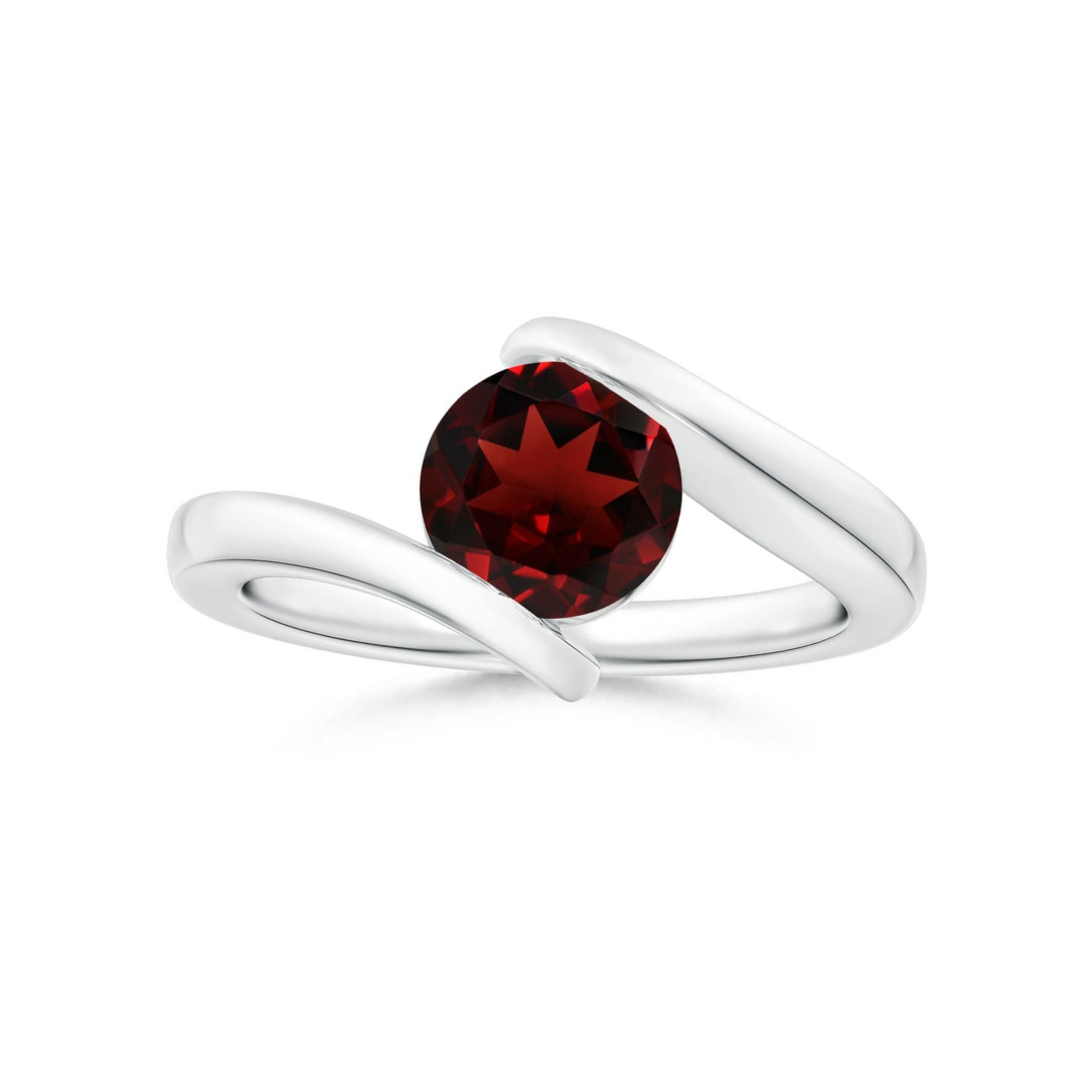 Bar-Set Solitaire Round Garnet Bypass Promise Ring