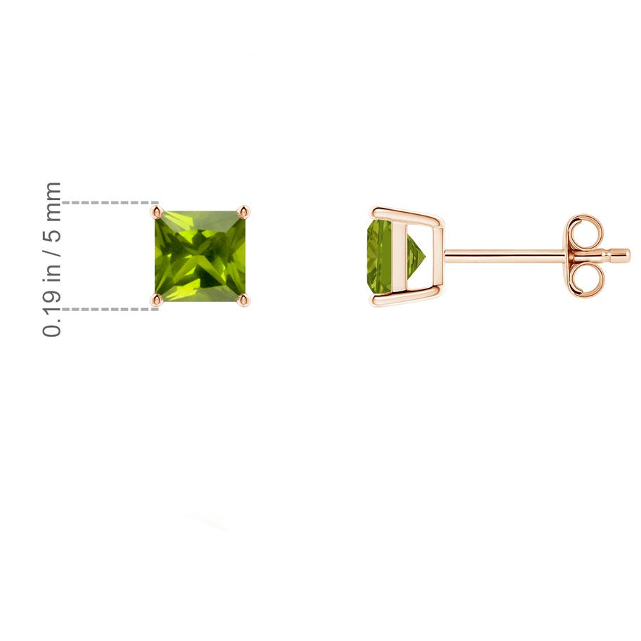 Basket-Set Princess Cut Peridot Stud Earrings