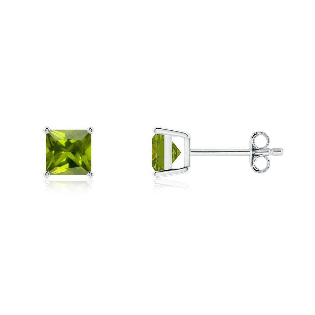 Basket-Set Princess Cut Peridot Stud Earrings