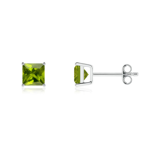 Basket-Set Princess Cut Peridot Stud Earrings
