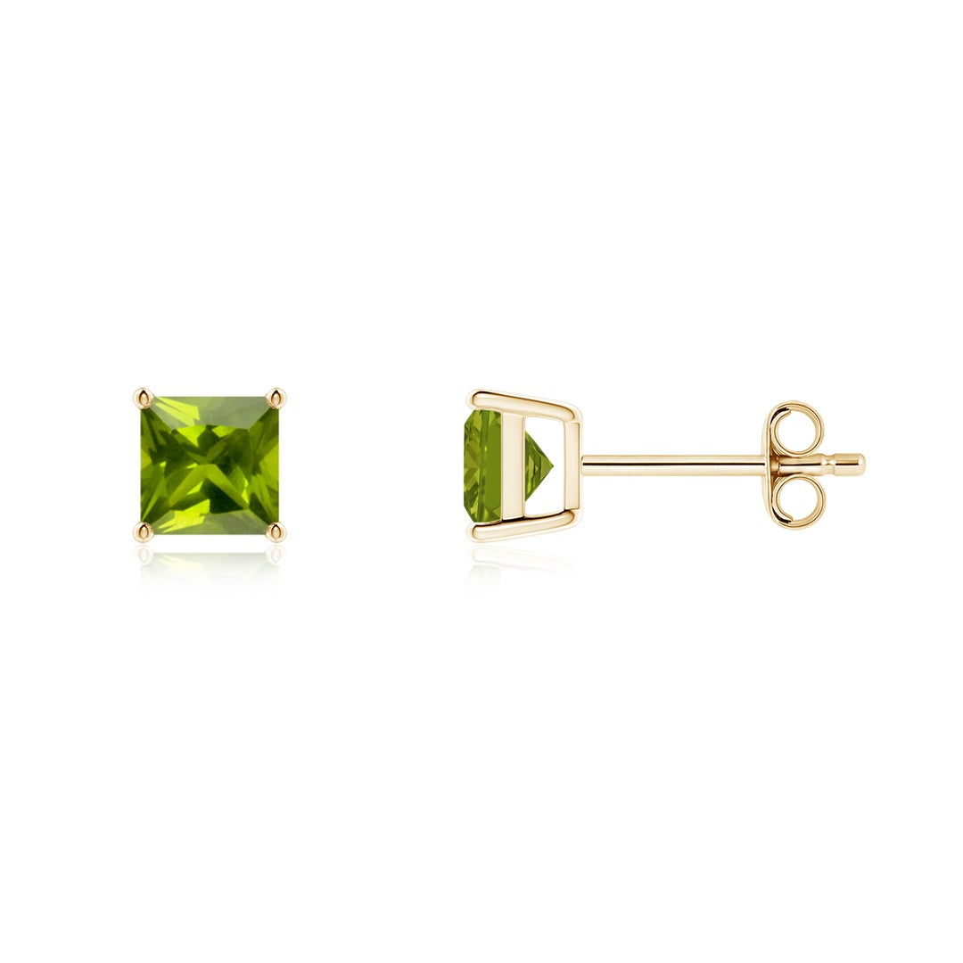 Basket-Set Princess Cut Peridot Stud Earrings