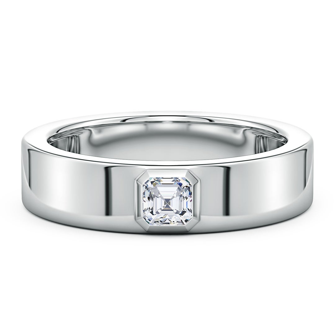 Bezel Asscher-Cut Moissanite Men’s Wedding Band-6.2 mm