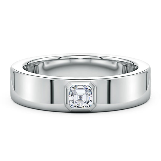 Bezel Asscher-Cut Moissanite Men’s Wedding Band-6.2 mm
