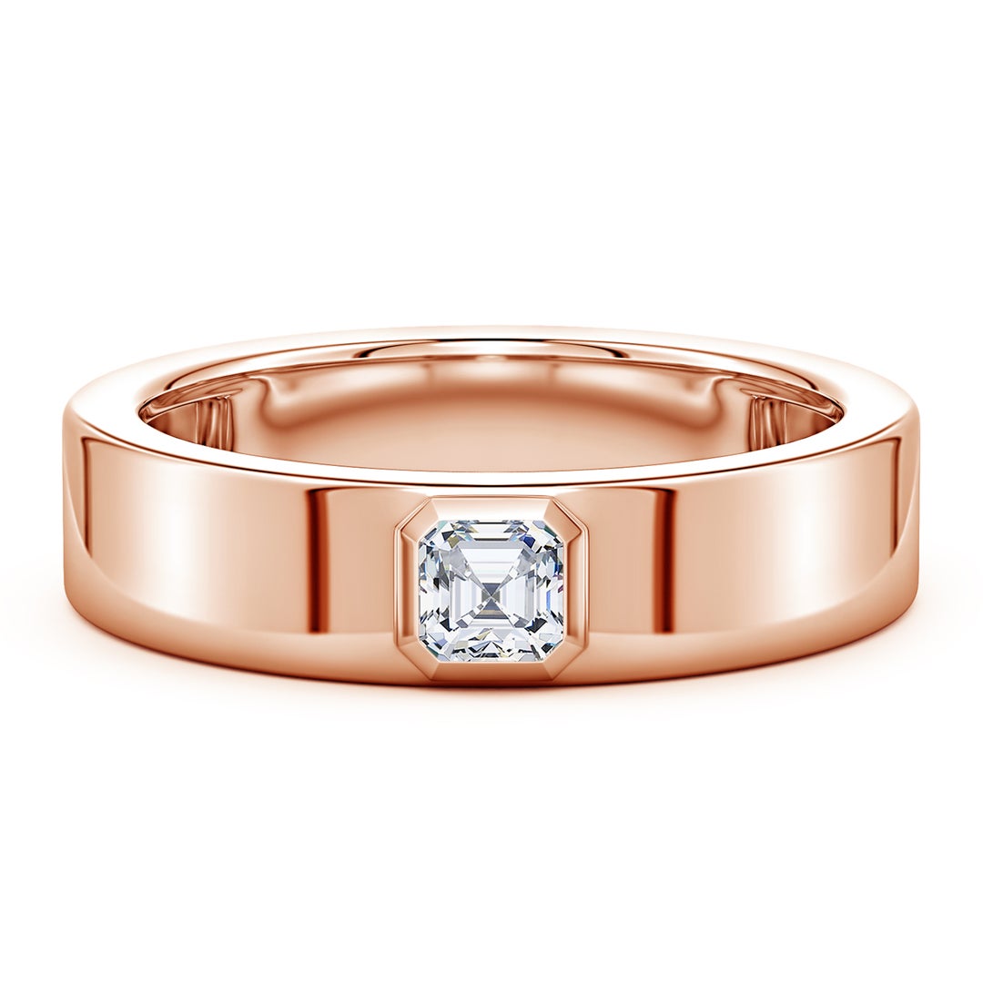 Bezel Asscher-Cut Moissanite Men’s Wedding Band-6.2 mm